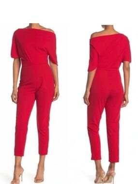 Alexia Admore Red Off-Shoulder Jumpsuit
